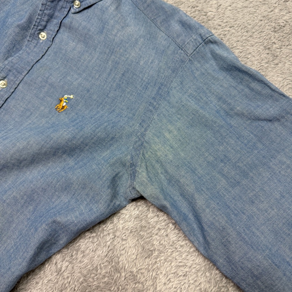 Vintage Polo Ralph Lauren Button Down Shirt Womens M Blue Chambray Pony 80s READ - Picture 5 of 12